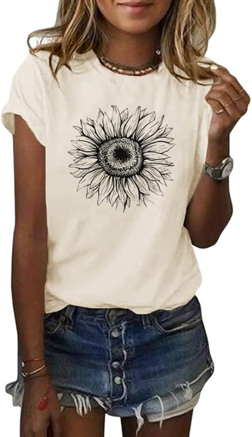 T Shirts Short Sleeve Tees Sunflower Graphic Loose Summer Tops