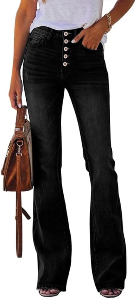 Stretch Flare Jeans High Waisted Bootcut Bell Bottom Button Fly Denim Pants