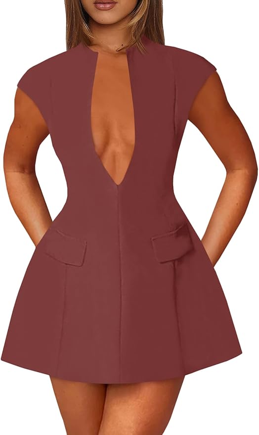 Sexy Deep V Neck Party Mini Dress Summer Cocktail Club A-line Going Out Birthday Dresses
