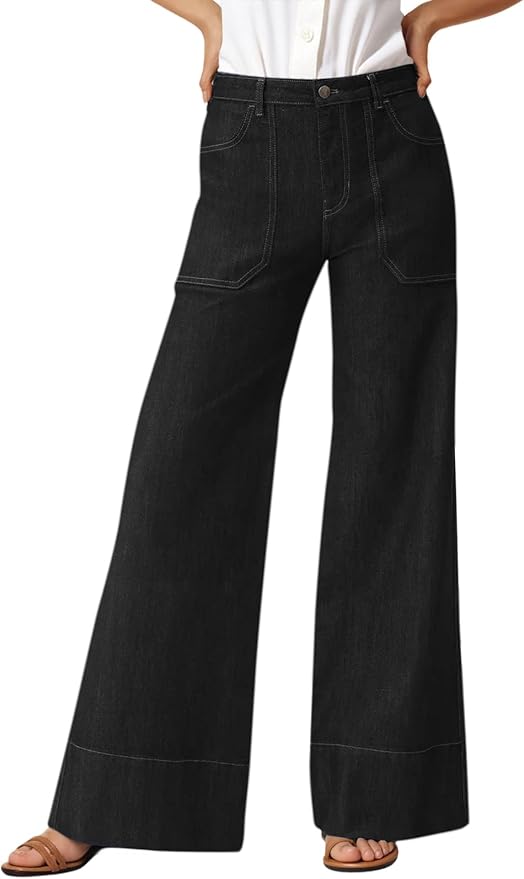 Wide Leg Jeans Baggy Casual High Waisted Boyfriend Loose Denim Pants with Pockets