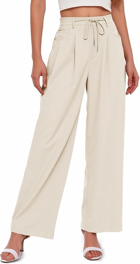 Wide Leg Dress Pants Elastic High Waist Pleated Work Pants Business Casual Trousers