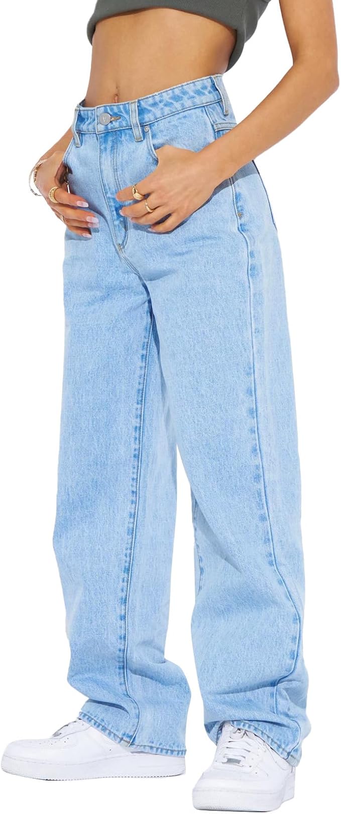 High Waisted Boyfriend Jeans Baggy Straight Leg Casual Denim Pants