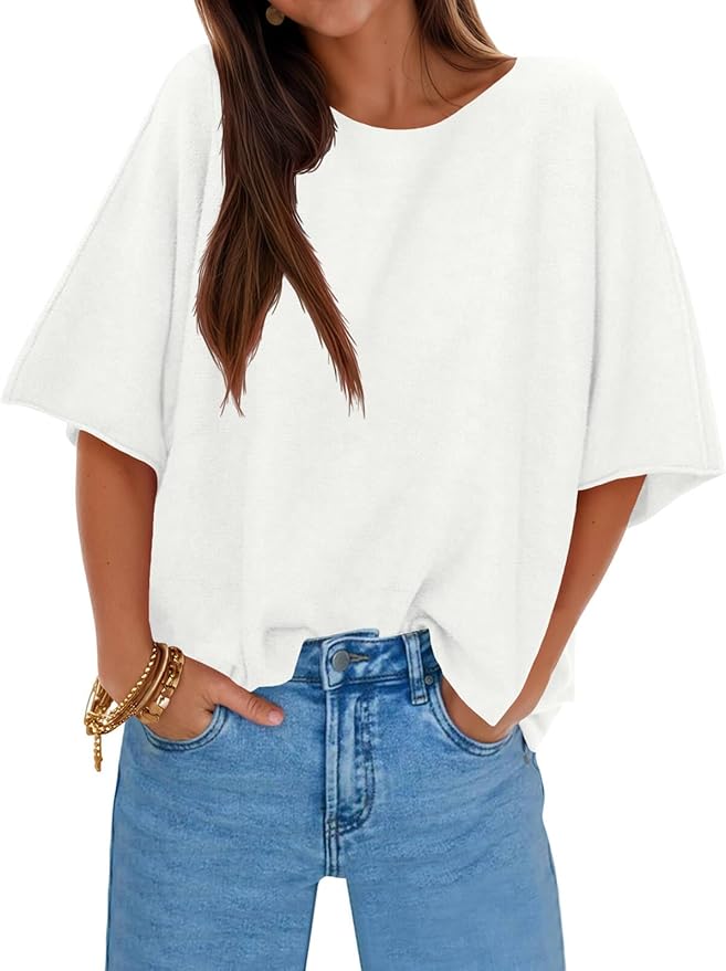 Half Sleeve Sweaters Oversized Boat Neck Knitted Pullover Sweater Trendy Casual Loose Fit Fall Tops