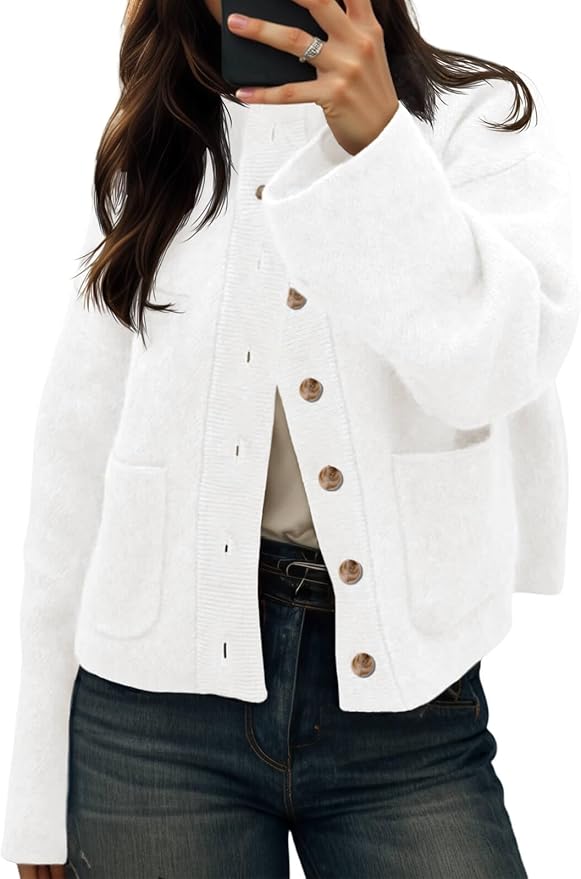 Chunky Knit Cardigan Sweaters Button Down Mock Neck Open Front Jacket Winter Casual Outerwear with Pockets