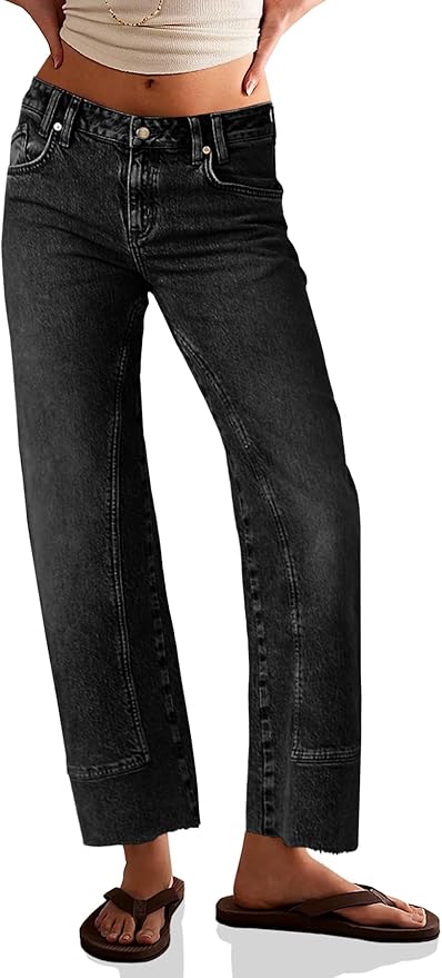 Straight Leg Stretchy Jeans High Waisted Front Seam Cropped Ankle Denim Pants with Pockets