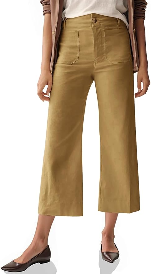 Cropped Wide Leg Pants High Waisted Stretchy Flare Pants Casual Baggy Trousers