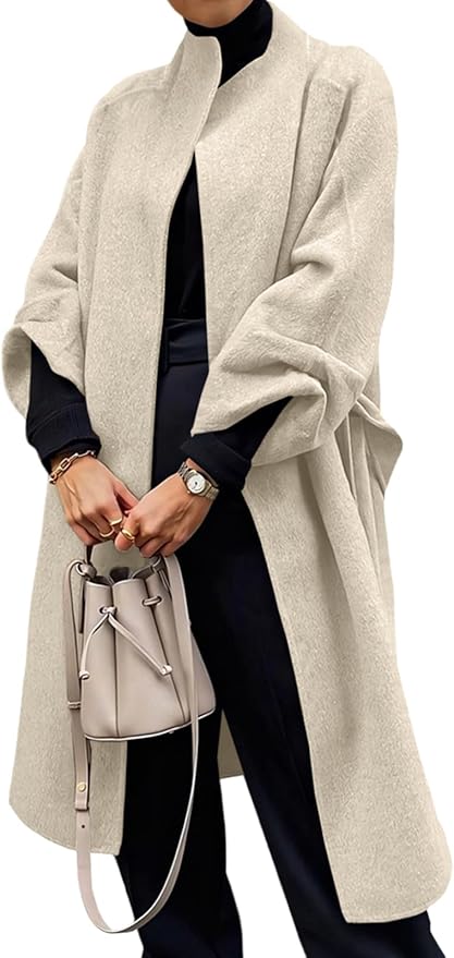 Long Pea Coats Oversized Wrap Wool Blend Trench Coats Winter Open Front Cardigan Overcoats