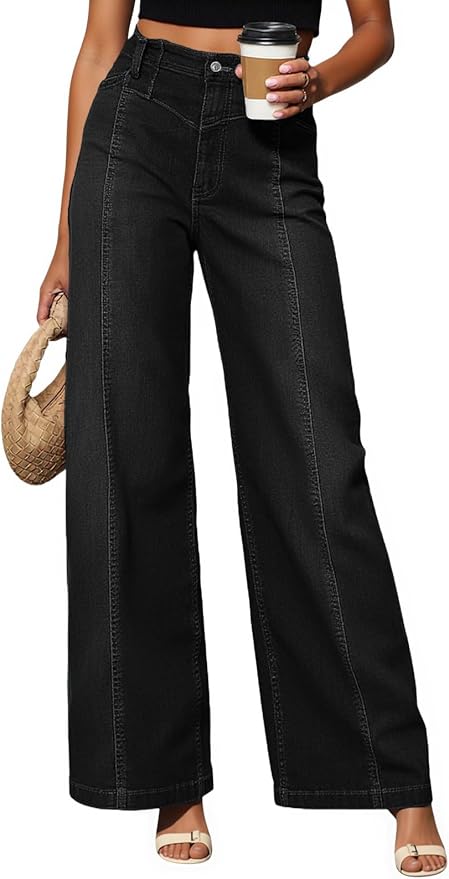 Baggy Wide Leg Jeans High Waisted Boyfriend Casual Denim Pants with Pockets