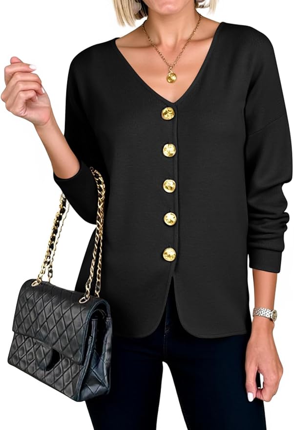 Button Up Cardigan Sweaters Blazer Trendy Lightweight V Neck Long Sleeve Sweater Tops