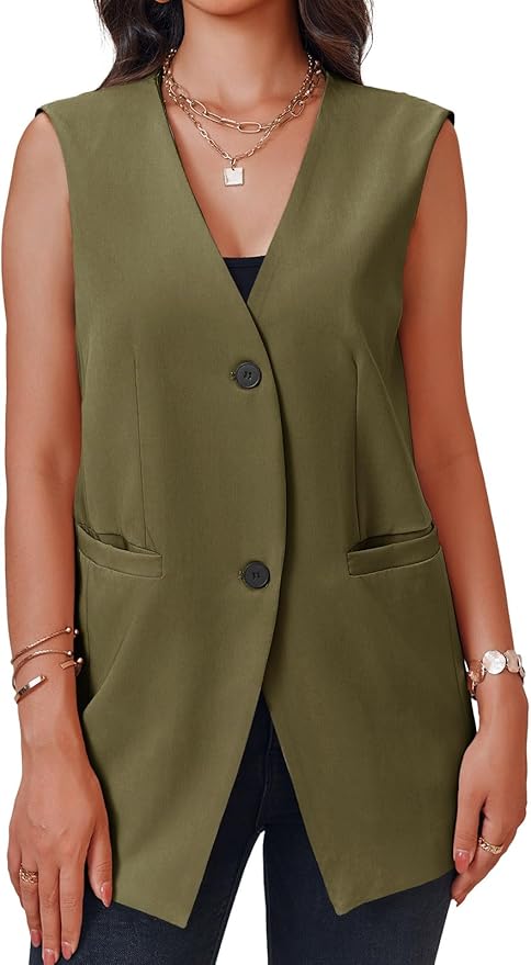 Casual Sleeveless Blazers Dress Summer Open Front Work Office Long Vest Blazer