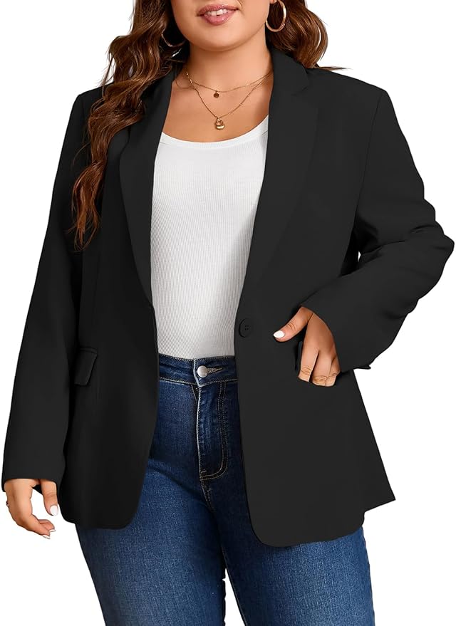 Plus Size Casual Blazers Lapel Long Sleeve Work Office Suit Jackets Open Front Curvy Blazers