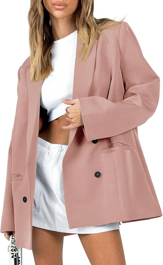 Casual Oversized Blazer Button Down Long Sleeve Lapel Work Office Blazer Jackets with Pockets