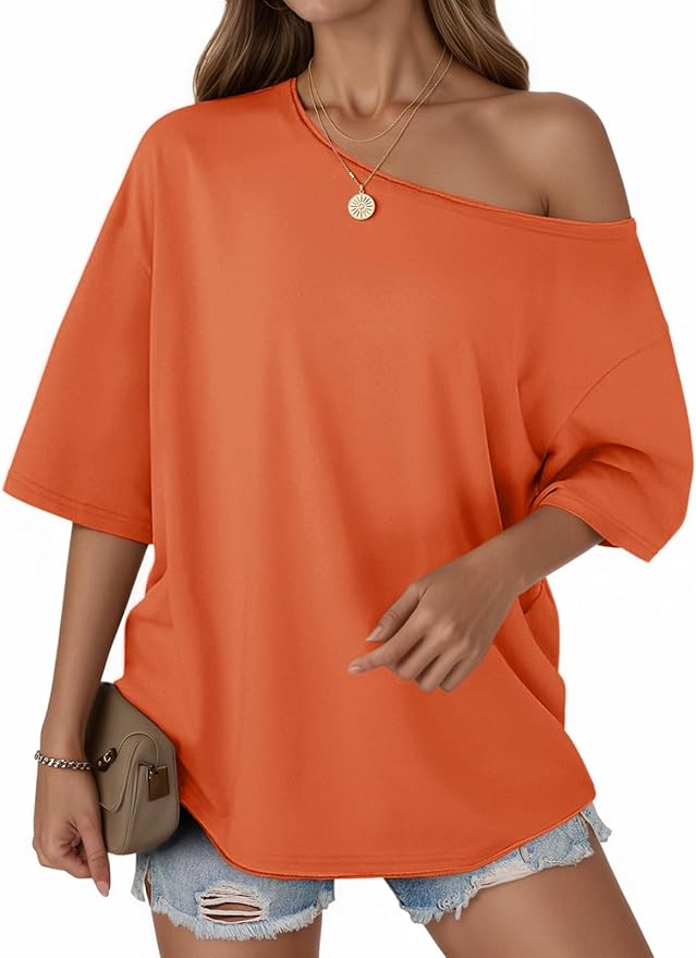Oversized Tshirts Off The Shoulder Cotton Half Sleeve T Shirts Summer Casual Loose Fit Tunic Tops