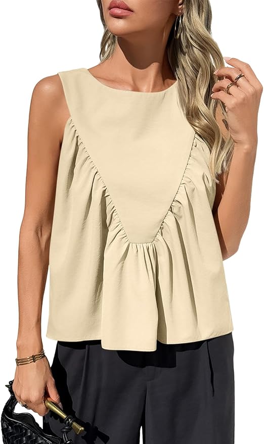 Peplum Babydoll Tank Tops Summer Sleeveless Loose T Shirts Casual Shirred Flowy Tops