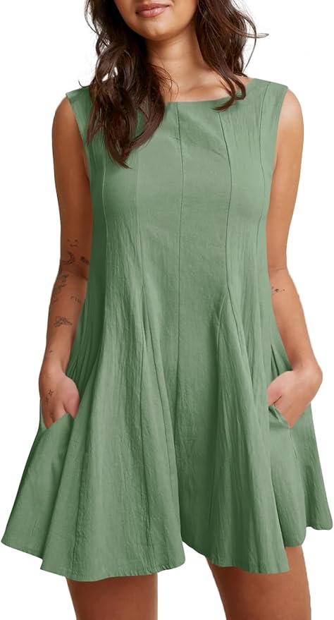 Summer Backless Rompers Dresses Babydoll Sleeveless Flowy Short Jumpsuit Casual Dressy Vacation Outfits