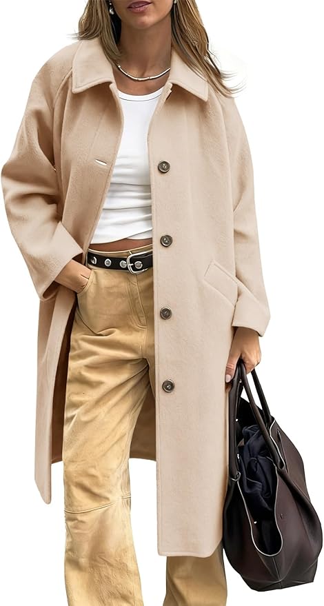 Long Single Breasted Coats Lapel Collar Peacoat Fall Winter Casual Trench Coat Jacket Outwear