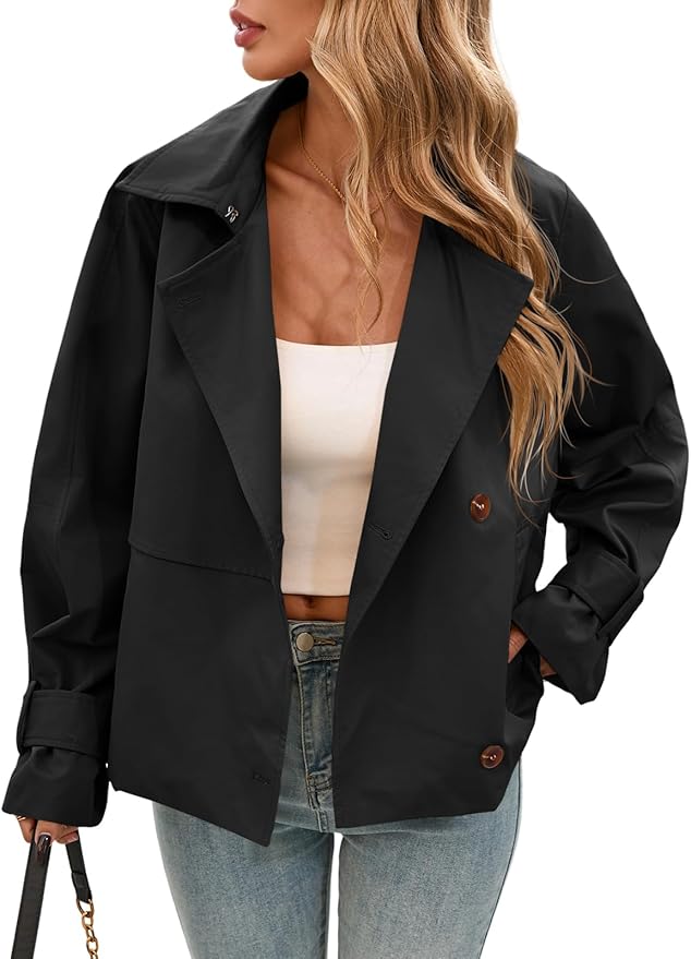 Cropped Trench Coat Short Single Breasted Jackets Lightweight Casual Outerwear