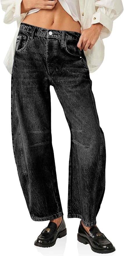 Baggy Barrel Jeans Boyfriend Wide Leg Mid Rise Balloon Denim Ankle Pants