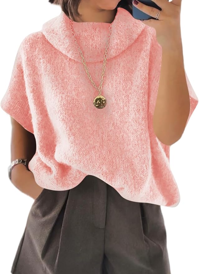 Oversized Turtleneck Knit Sweaters Short Batwing Sleeve Casual Slouchy Loose Fit Chunky Pullover Tops