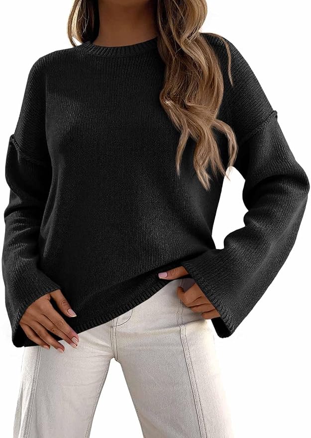 Oversized Crew Neck Sweater Fall Long Sleeve Knit Tops Trendy Casual Loose Fit Pullover Sweaters