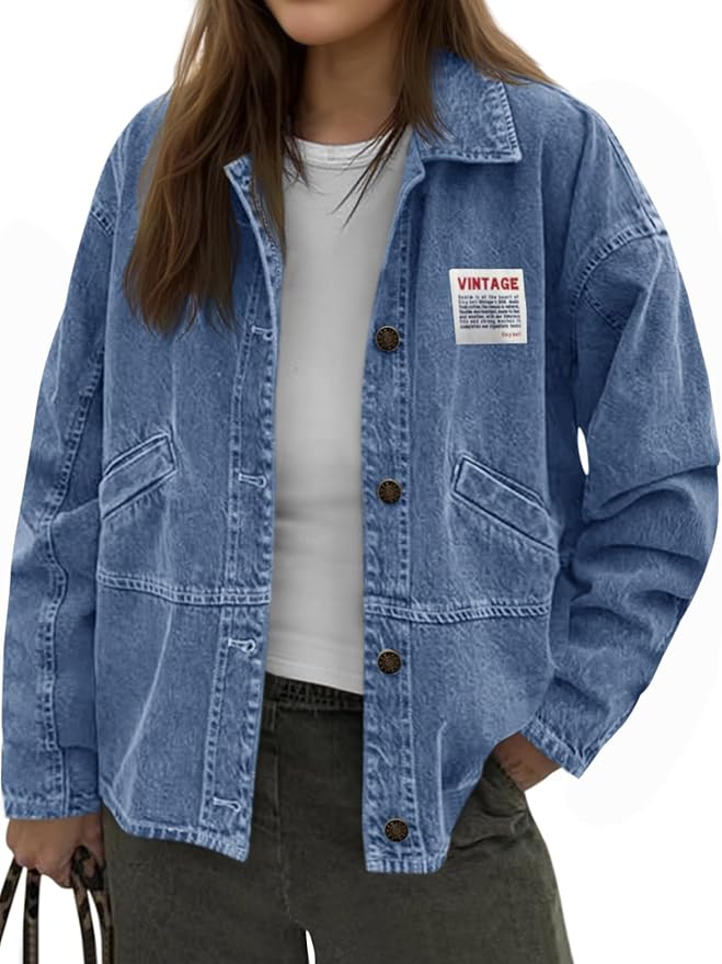 Oversized Denim Jackets Boyfriends Button Down Utility Jean Jackets Vintage Y2k Fall Coat