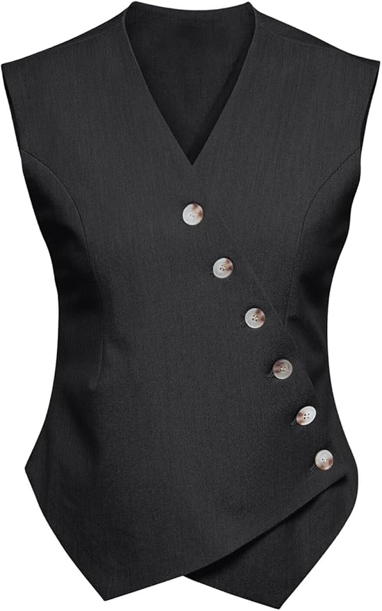 Waistcoat Vest Sleeveless Blazers V Neck Button Up Asymmetrical Hem Work Office Suit Vests
