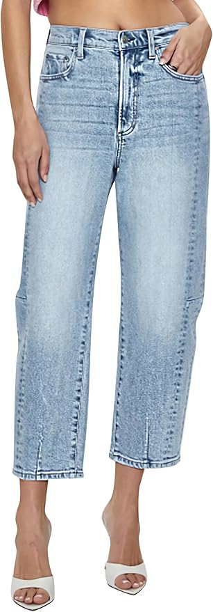 Capri Barrel Jeans Boyfriend High Waisted Loose Cropped Ankle Denim Pants