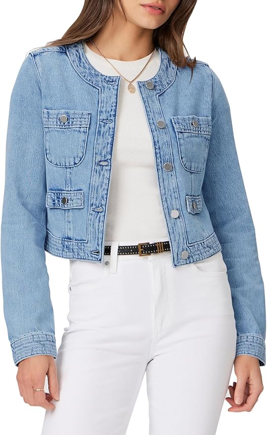 Cropped Denim Jackets Shirts Dressy Casual Shackets Collarless Button Down Long Sleeve Jean Coats