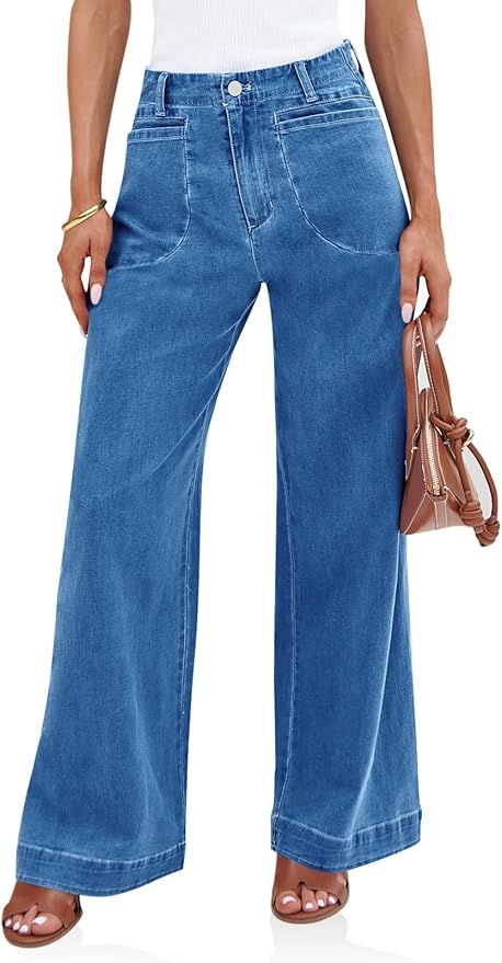 Wide Leg Jeans High Waisted Stretchy Baggy Loose Denim Casual Pants with Pockets