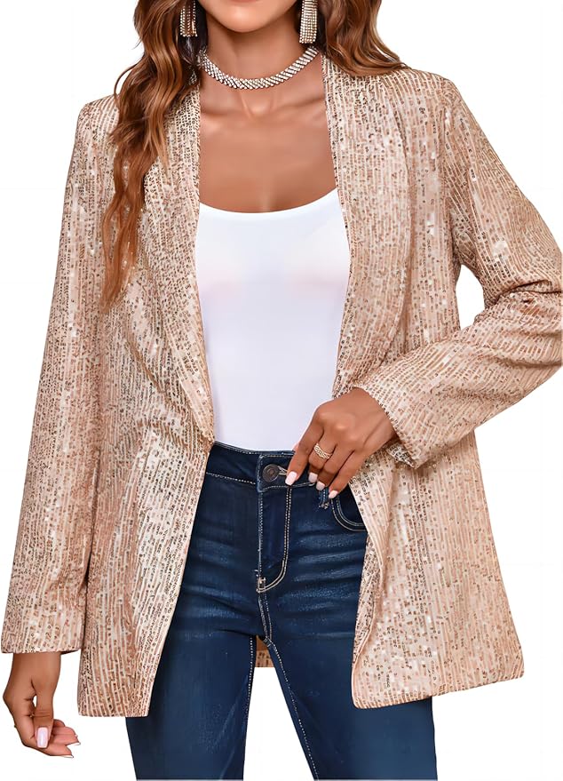 Sequin Shiny Blazer Casual Laple Long Sleeve Sparkly Party Jackets Blazer