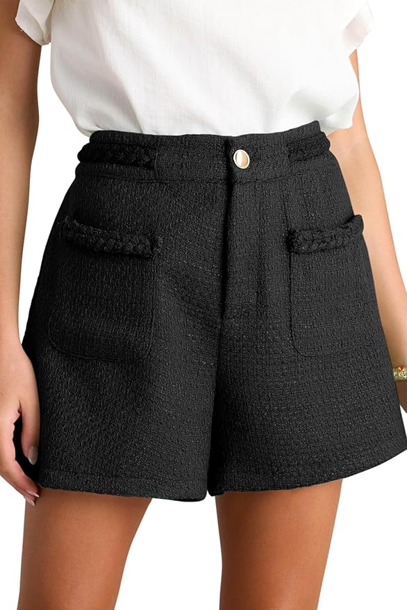 Tweed Summer Shorts High Waisted Wide Leg Dressy Casual Shorts with Front Pockets