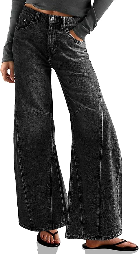 Baggy Bell Bottom Jeans High Waisted Flare Barrel Wide Leg Stretchy Denim Pants