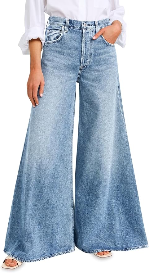 Baggy Wide Leg Jeans High Waisted Boyfriend Loose Fit Bell Bottom Stretchy Denim Pants with Pockets
